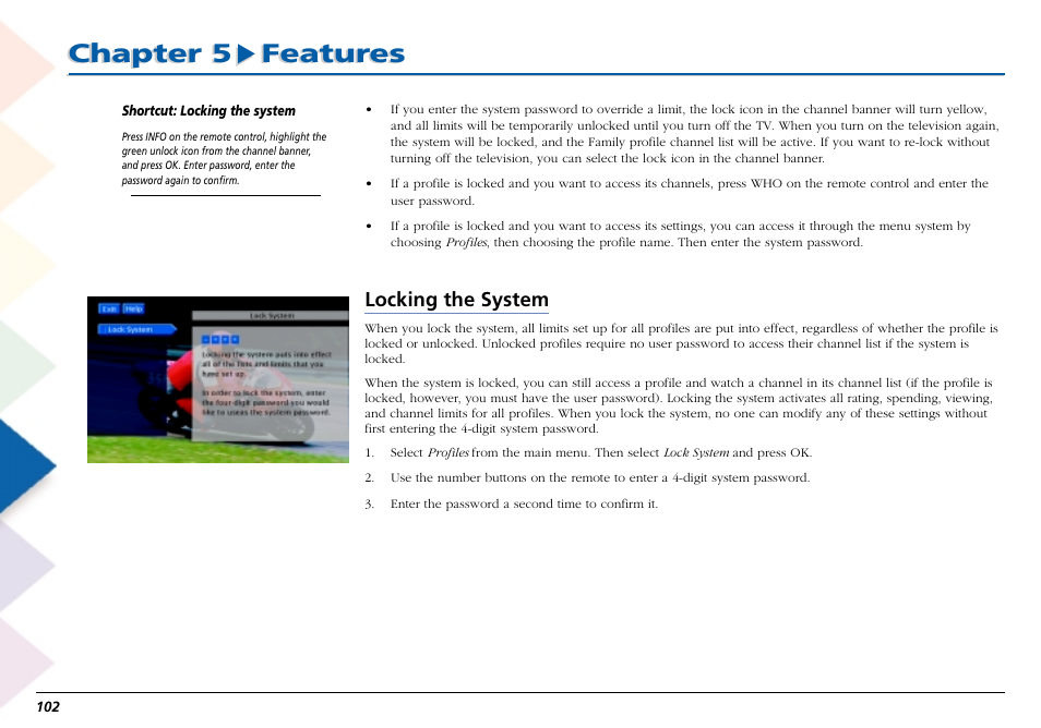 Locking the system, Chapter 5 features | RCA Scenium L50000 User Manual | Page 106 / 178