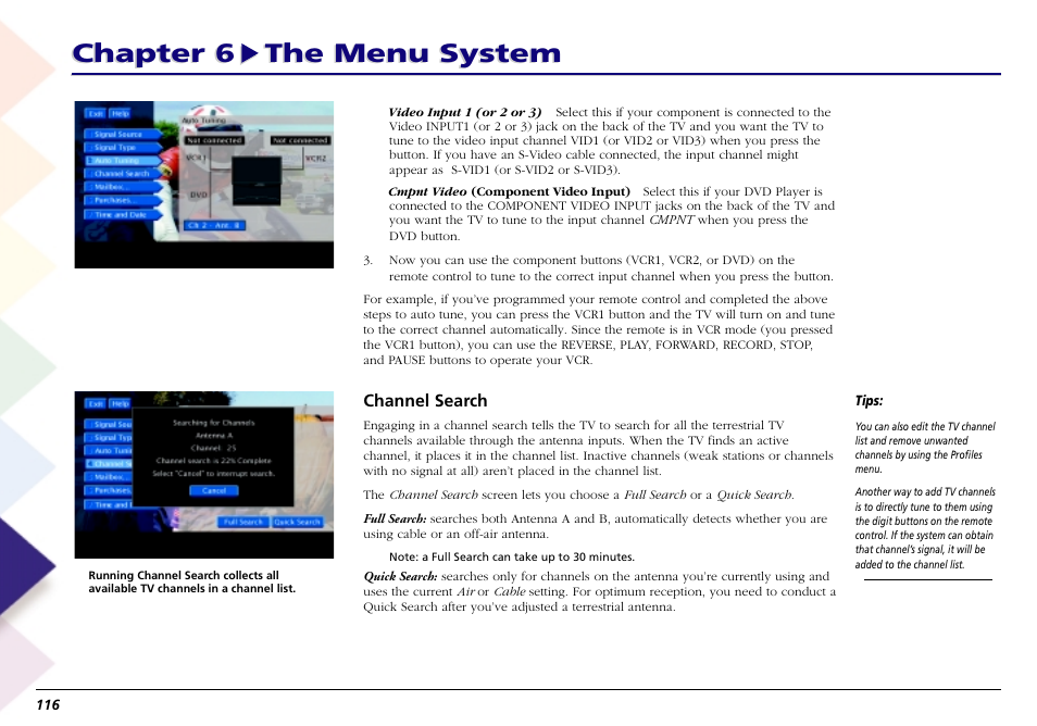 Channel search, Channel search mailbox, Chapter 6 the menu system | RCA Scenium L50000 User Manual | Page 120 / 178