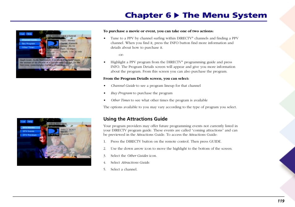 Using the attractions guide, Chapter 6 the menu system | RCA Scenium L50000 User Manual | Page 123 / 178