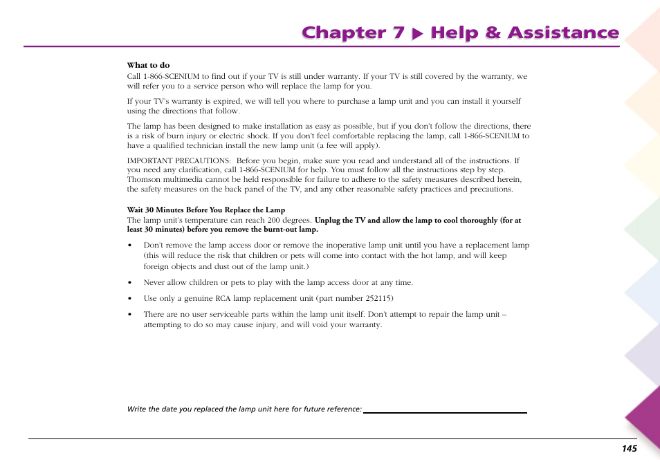 Chapter 7 help & assistance | RCA Scenium L50000 User Manual | Page 149 / 178