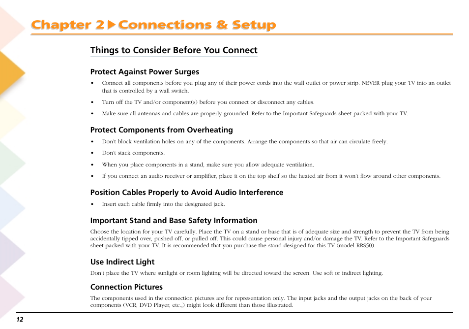 Things to consider before you connect, Chapter 2 connections & setup | RCA Scenium L50000 User Manual | Page 16 / 178