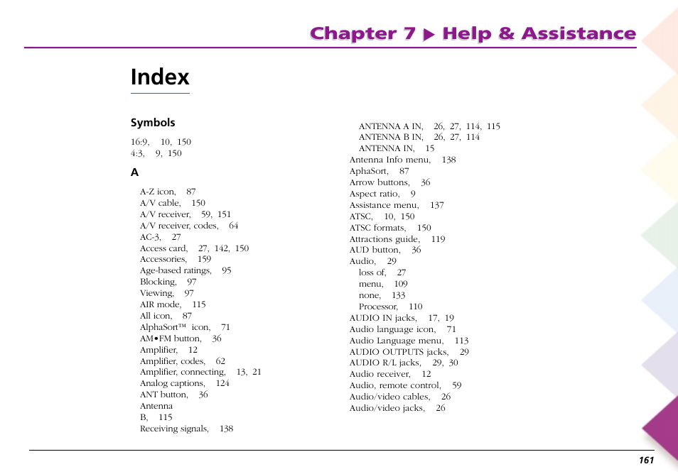 Index, Chapter 7 help & assistance | RCA Scenium L50000 User Manual | Page 165 / 178