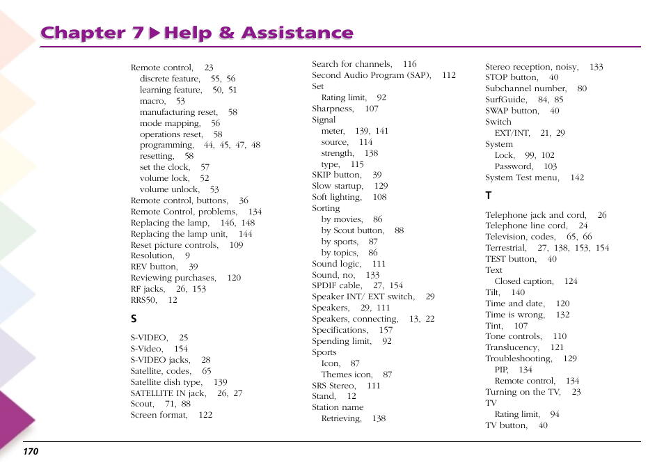 Chapter 7 help & assistance | RCA Scenium L50000 User Manual | Page 174 / 178