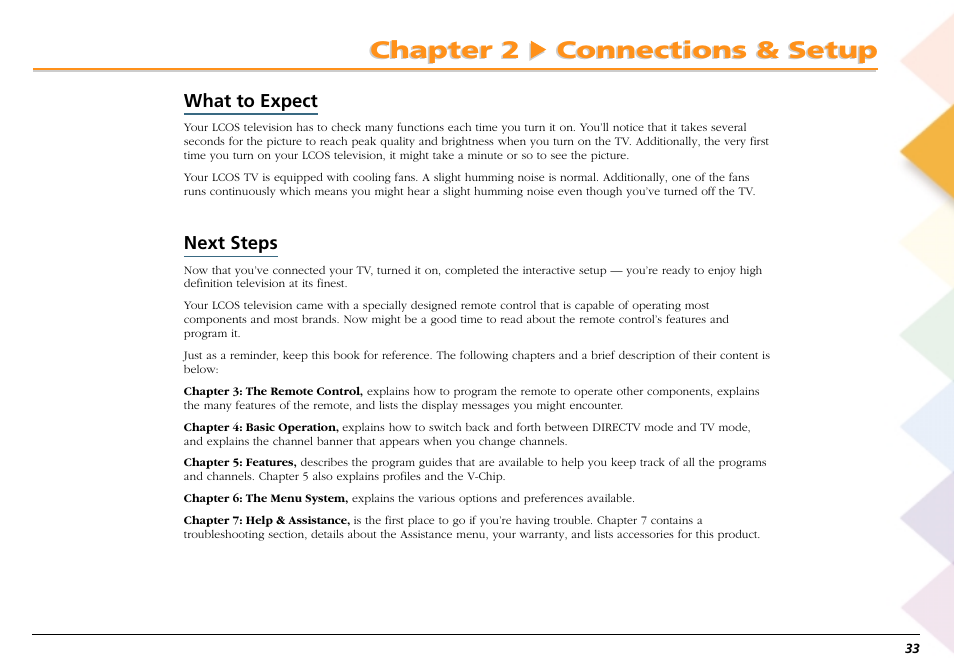 What to expect, Next steps, What to expect next steps | Chapter 2 connections & setup | RCA Scenium L50000 User Manual | Page 37 / 178