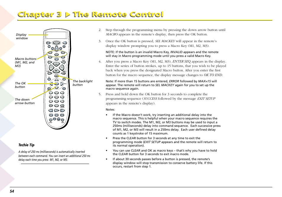 How to use the discrete feature, Chapter 3 the remote control, Techie tip | RCA Scenium L50000 User Manual | Page 58 / 178