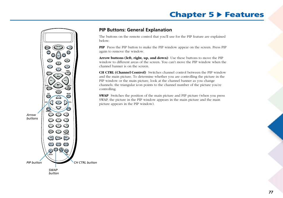 Chapter 5 features, Pip buttons: general explanation | RCA Scenium L50000 User Manual | Page 81 / 178