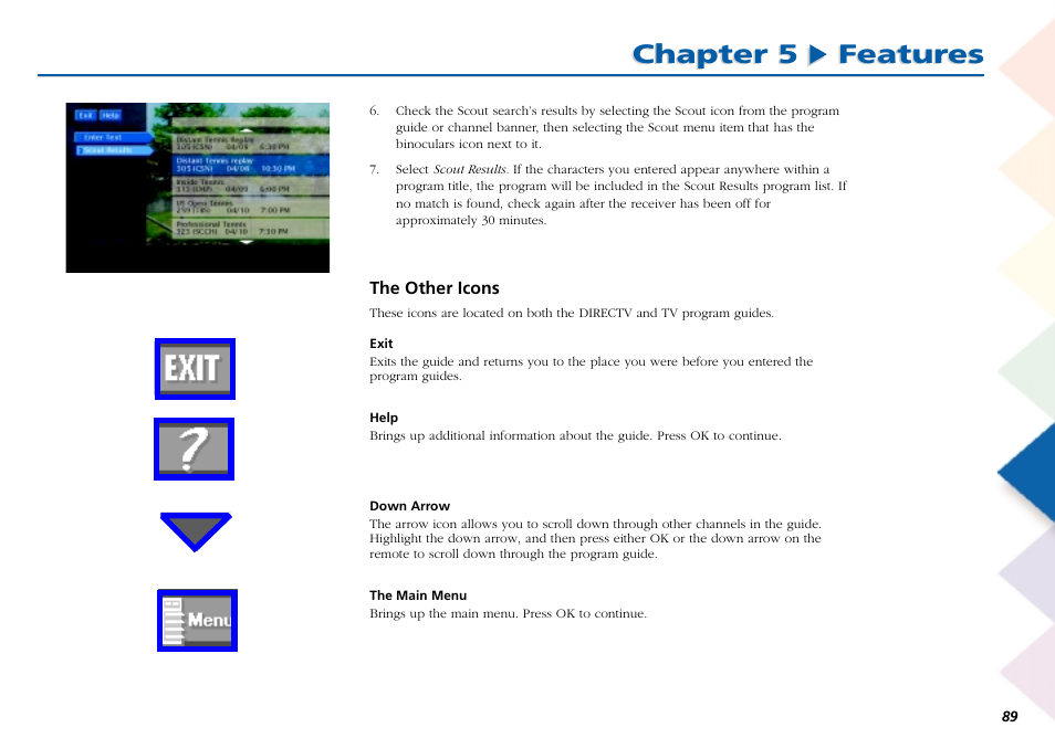 The other icons, Chapter 5 features | RCA Scenium L50000 User Manual | Page 93 / 178