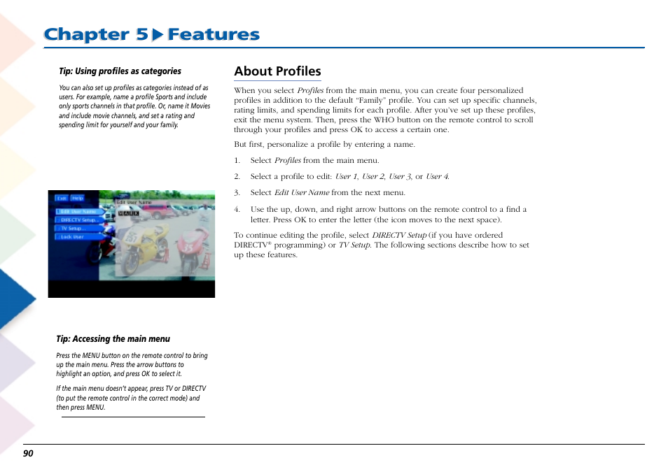 About profiles, Chapter 5 features | RCA Scenium L50000 User Manual | Page 94 / 178