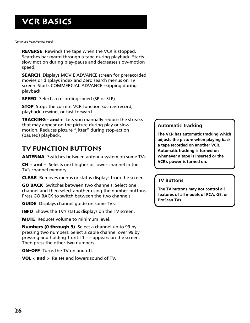 Tv function buttons, Vcr basics | RCA VR702HF User Manual | Page 28 / 84