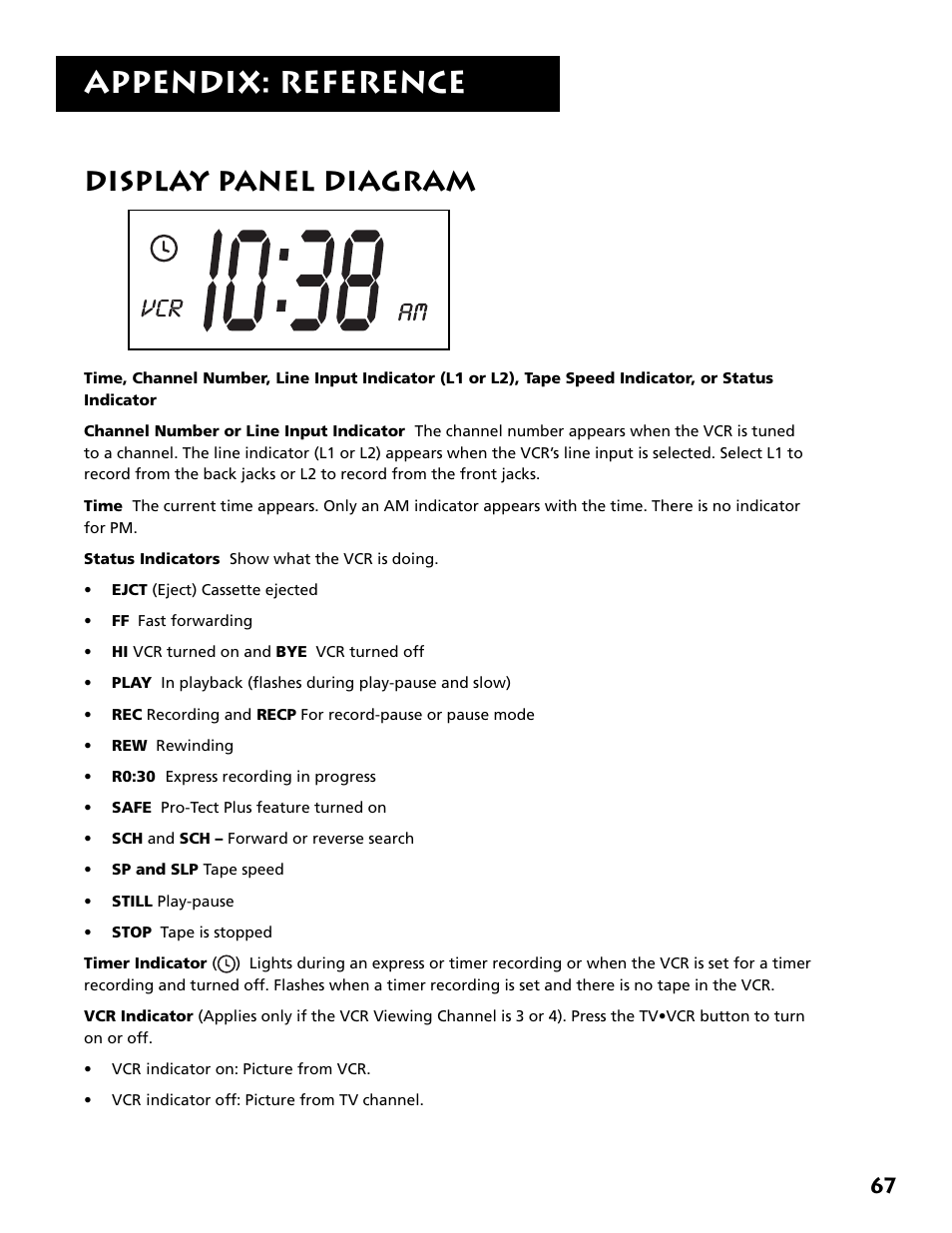 Display panel diagram, Appendix: reference | RCA VR702HF User Manual | Page 69 / 84