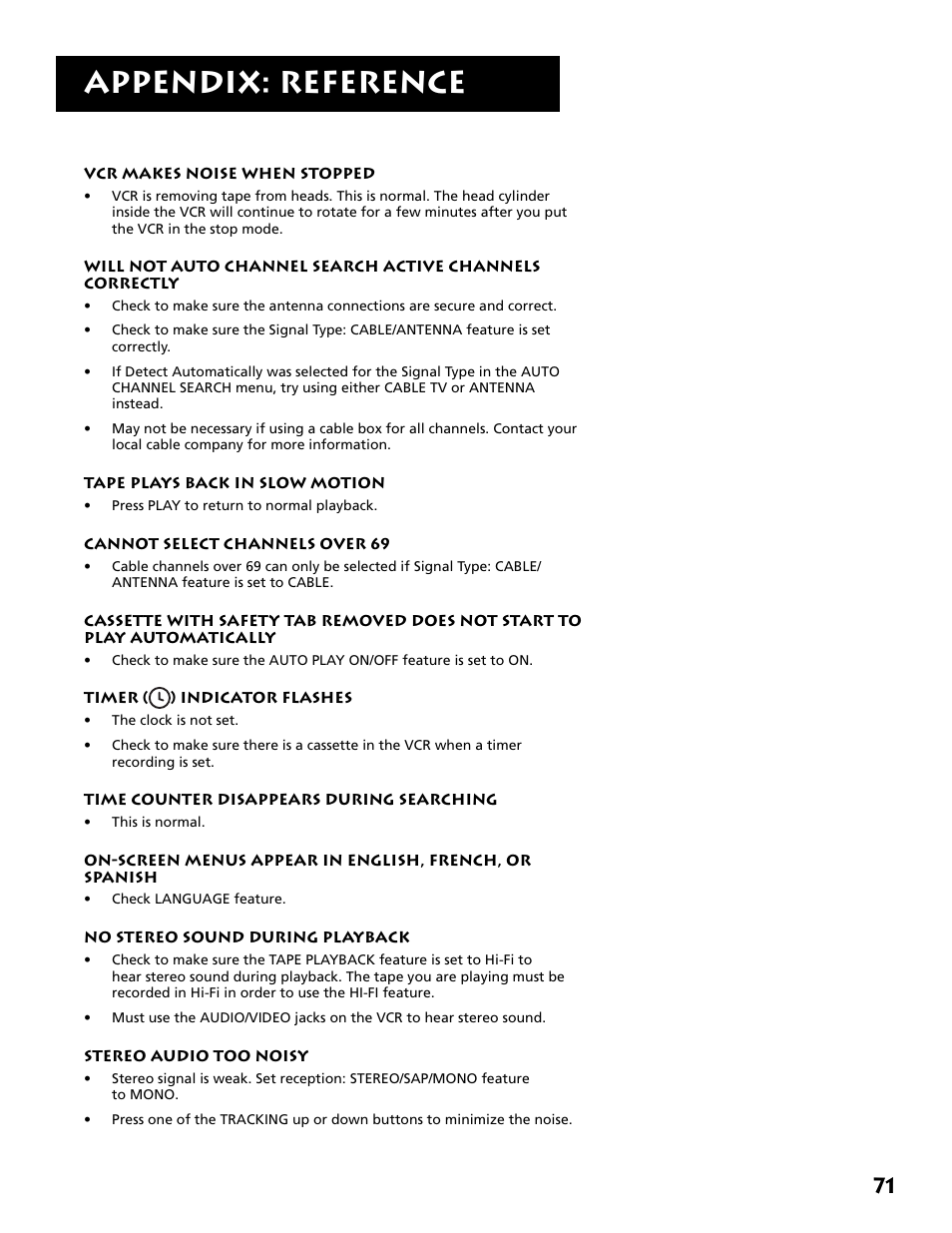 Appendix: reference | RCA VR702HF User Manual | Page 73 / 84