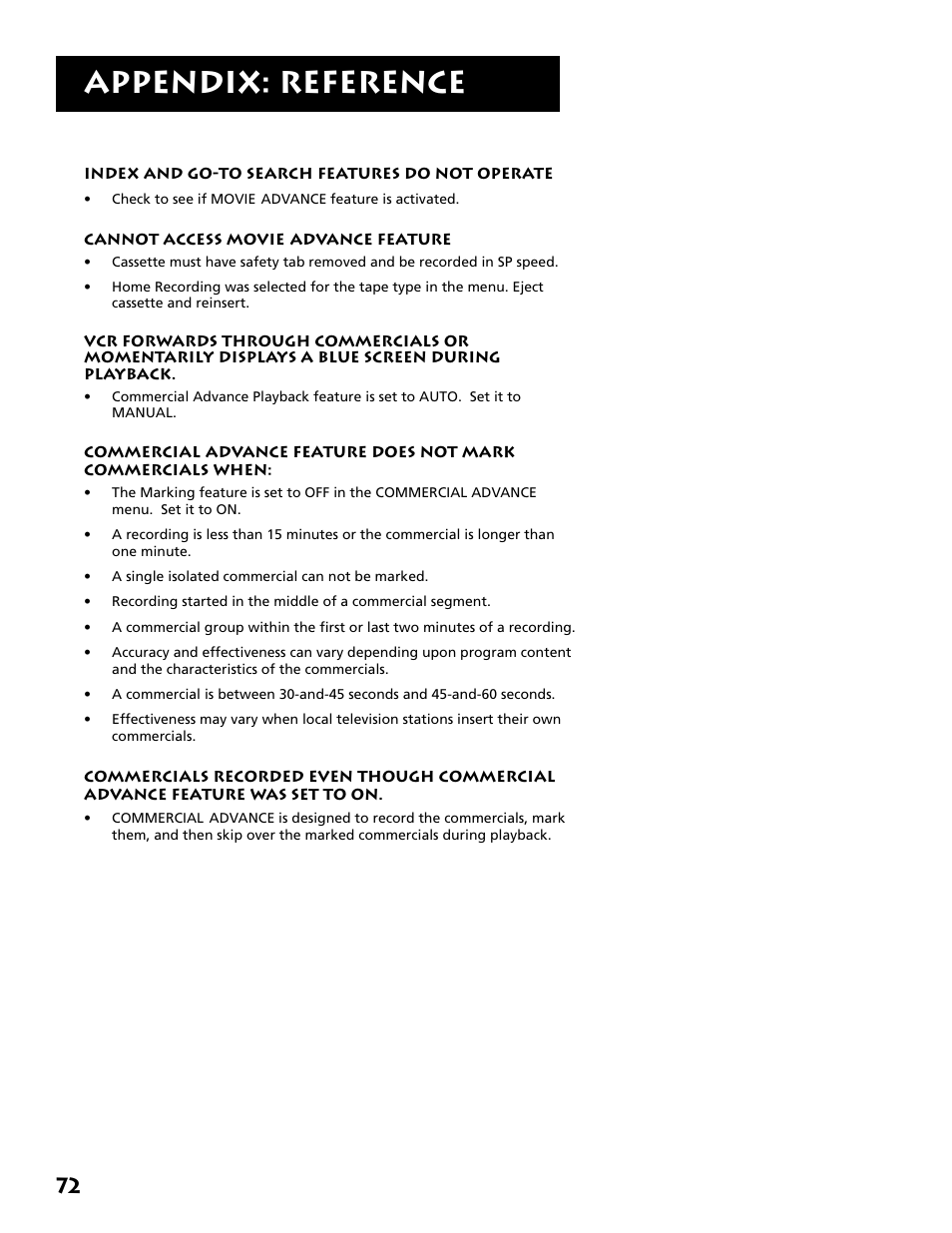 Appendix: reference | RCA VR702HF User Manual | Page 74 / 84