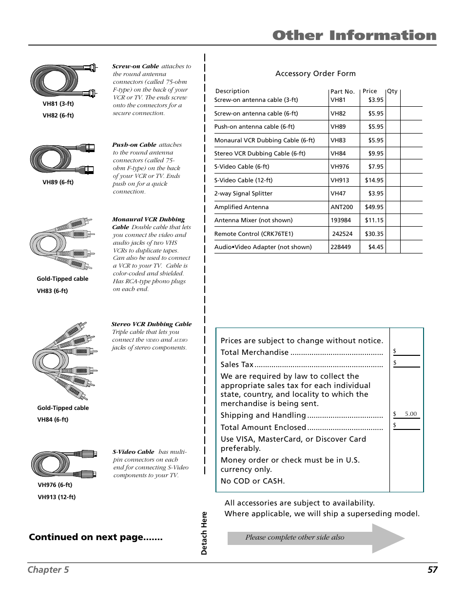 Other information, Chapter 5 57, Continued on next page | RCA F26317 User Manual | Page 59 / 64