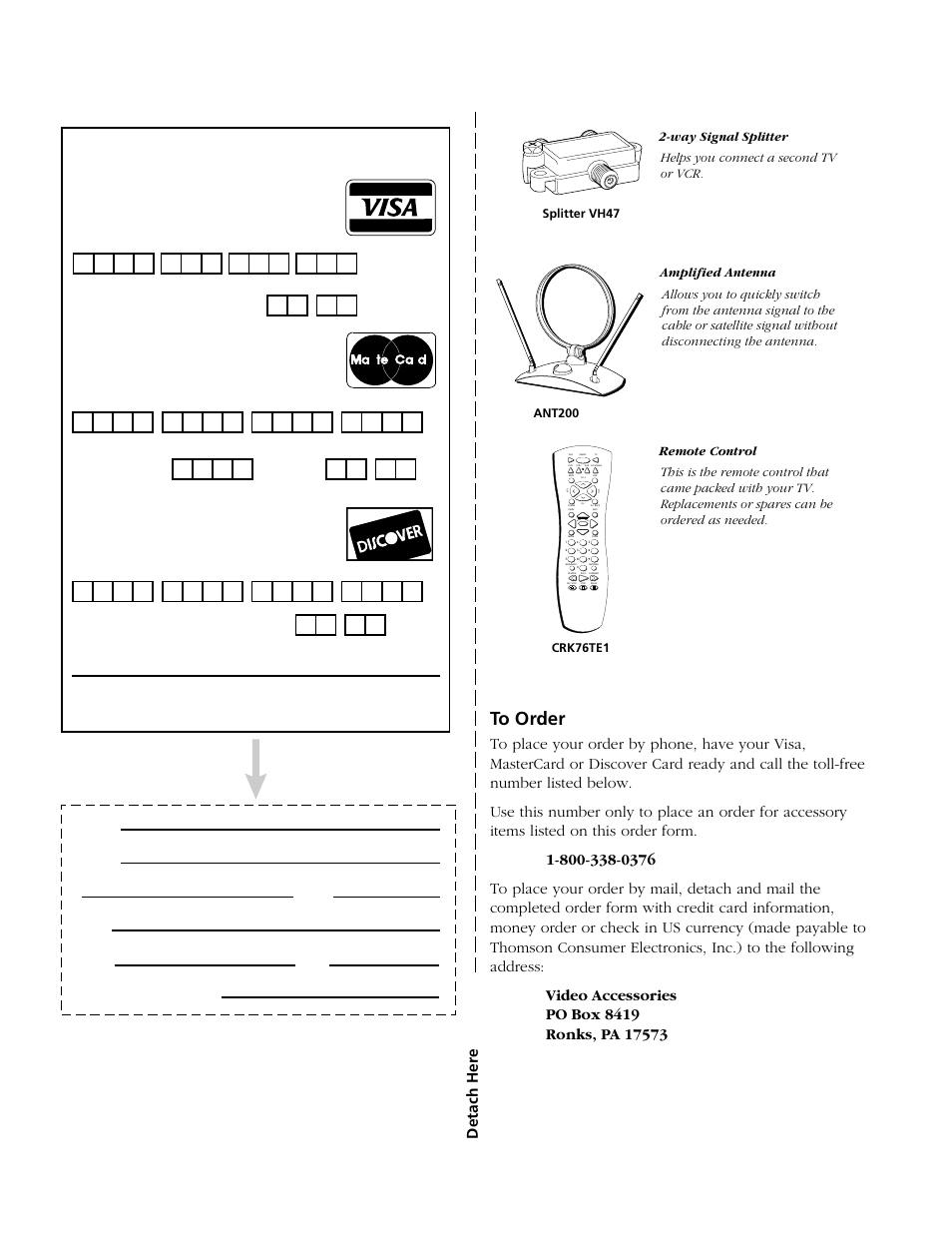 Detach her e, Use your credit card, Daytime phone number | RCA F26317 User Manual | Page 60 / 64