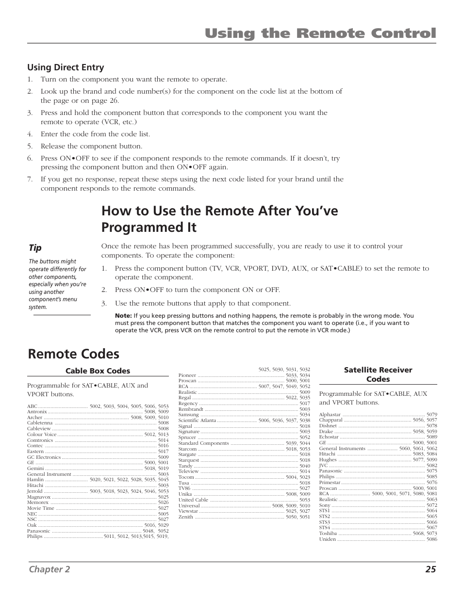 Using the remote control, How to use the remote after you’ve programmed it, Remote codes | RCA MR51TF20 User Manual | Page 27 / 64
