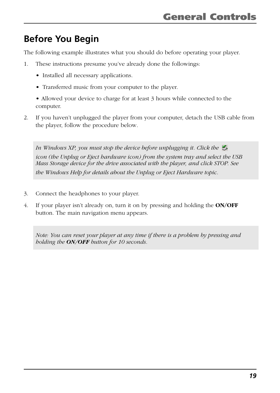 Before you begin, General controls | RCA H125 User Manual | Page 19 / 38