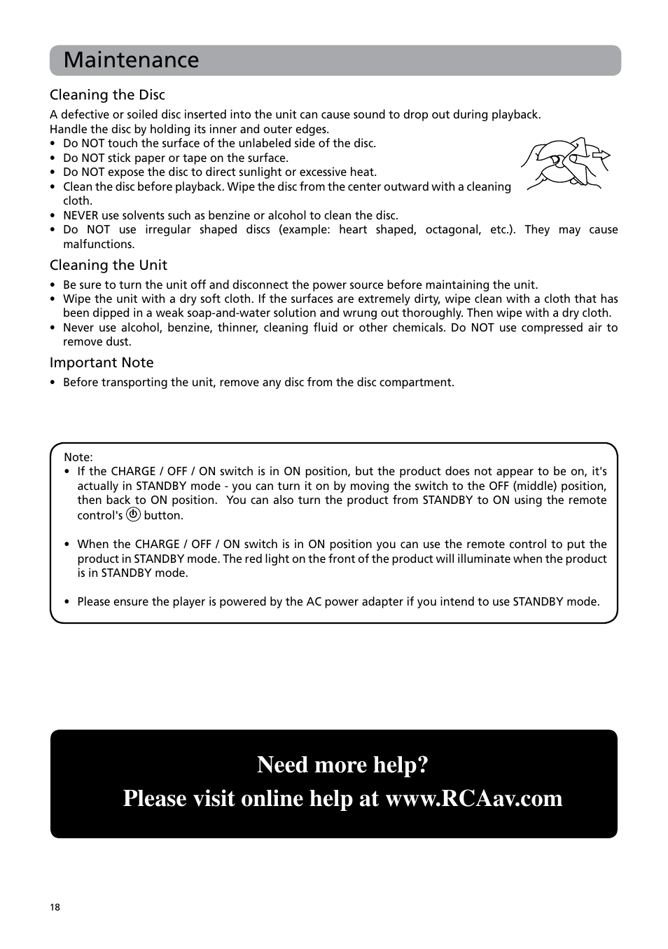 Maintenance | RCA BRC3109 User Manual | Page 22 / 24