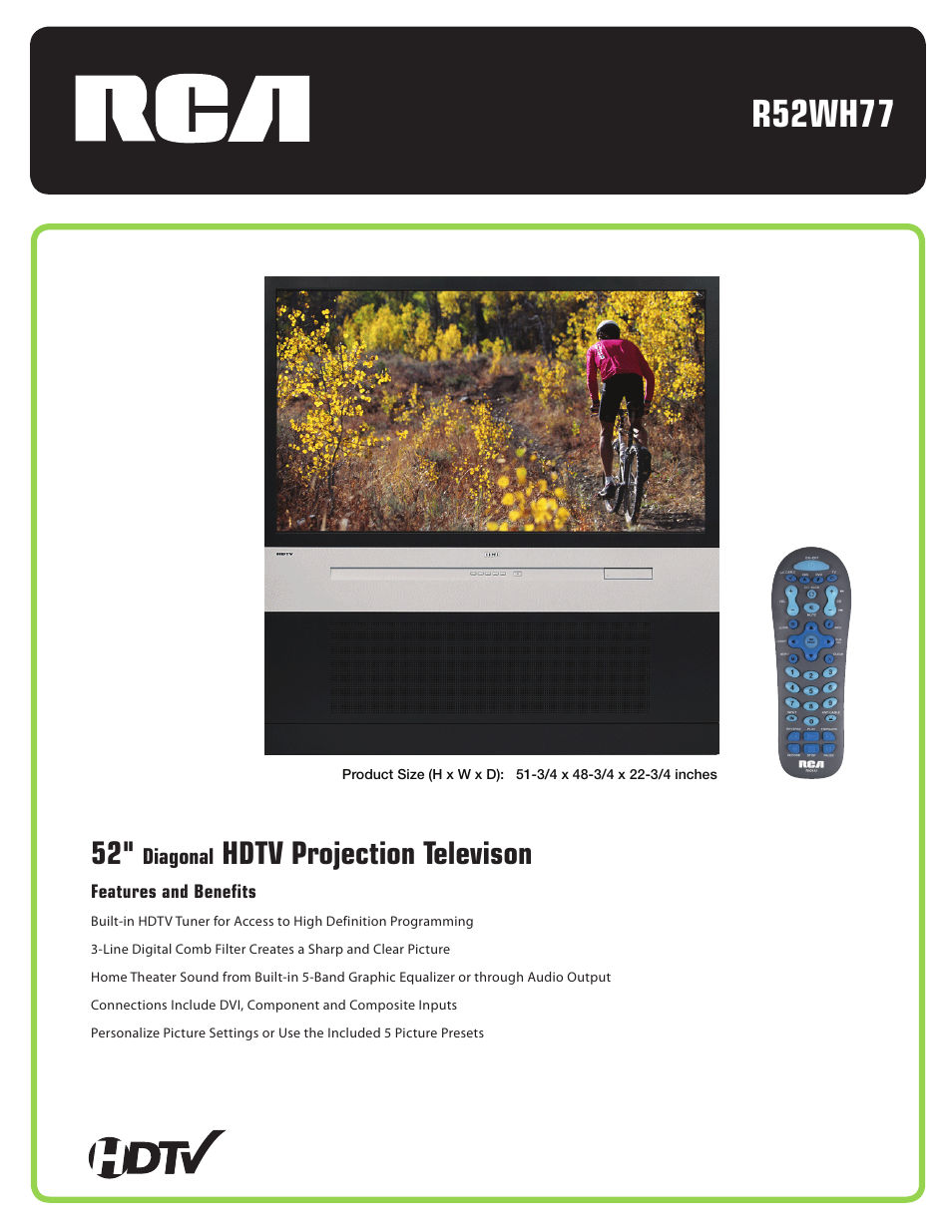 RCA r52wh77 User Manual | 2 pages