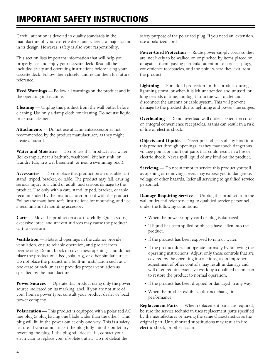 Important safety instructions | RCA series SCT-520 User Manual | Page 4 / 12