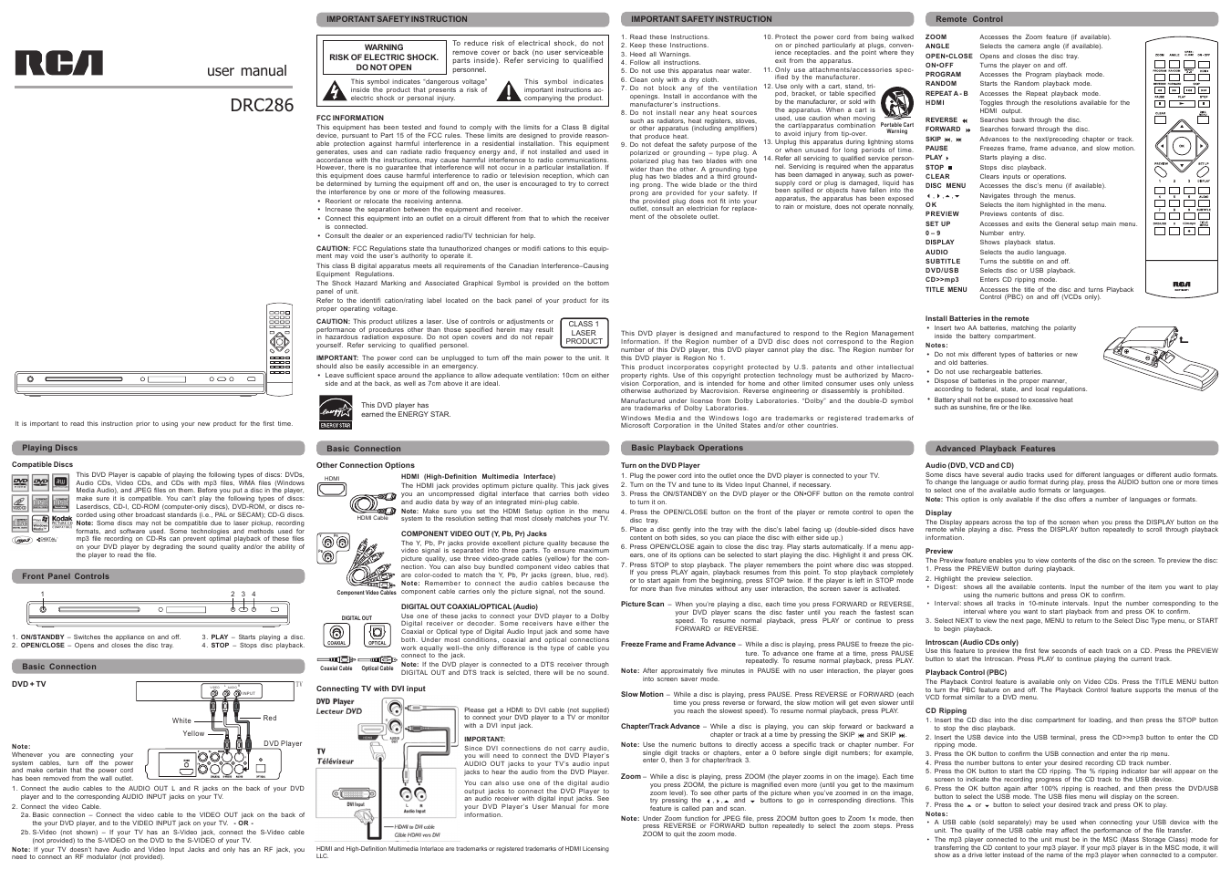 RCA DRC286 User Manual | 2 pages