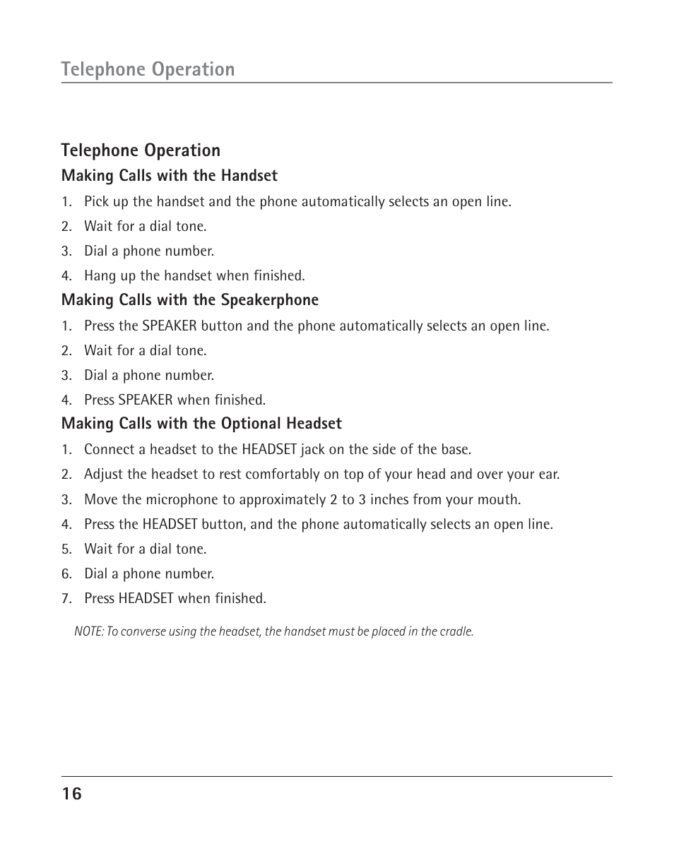 Telephone operation | RCA TWO-LINE SPEAKERPHONE WITH CALL WAITING CALLER ID 25202 User Manual | Page 16 / 76