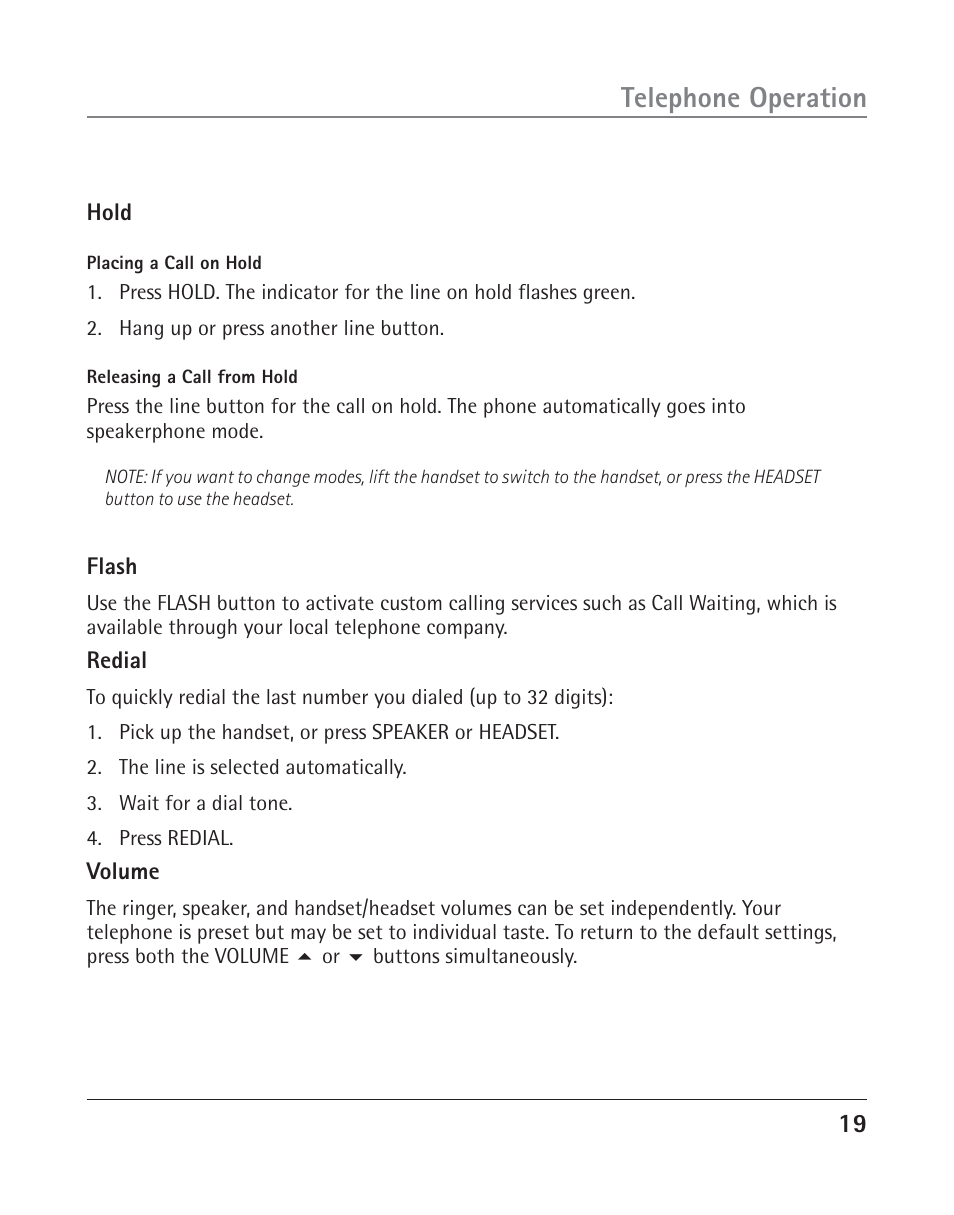 Telephone operation | RCA TWO-LINE SPEAKERPHONE WITH CALL WAITING CALLER ID 25202 User Manual | Page 19 / 76