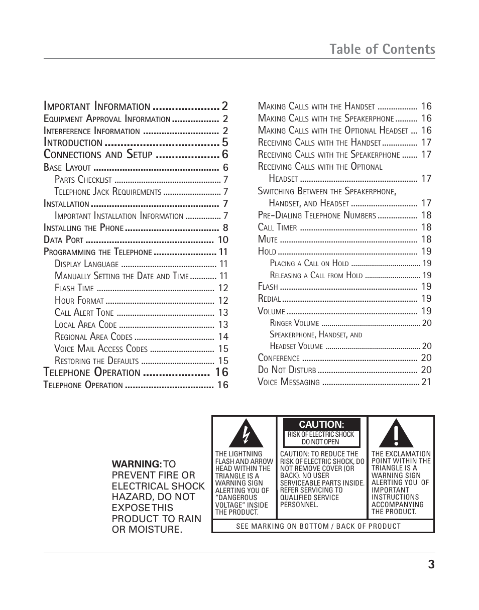 RCA TWO-LINE SPEAKERPHONE WITH CALL WAITING CALLER ID 25202 User Manual | Page 3 / 76