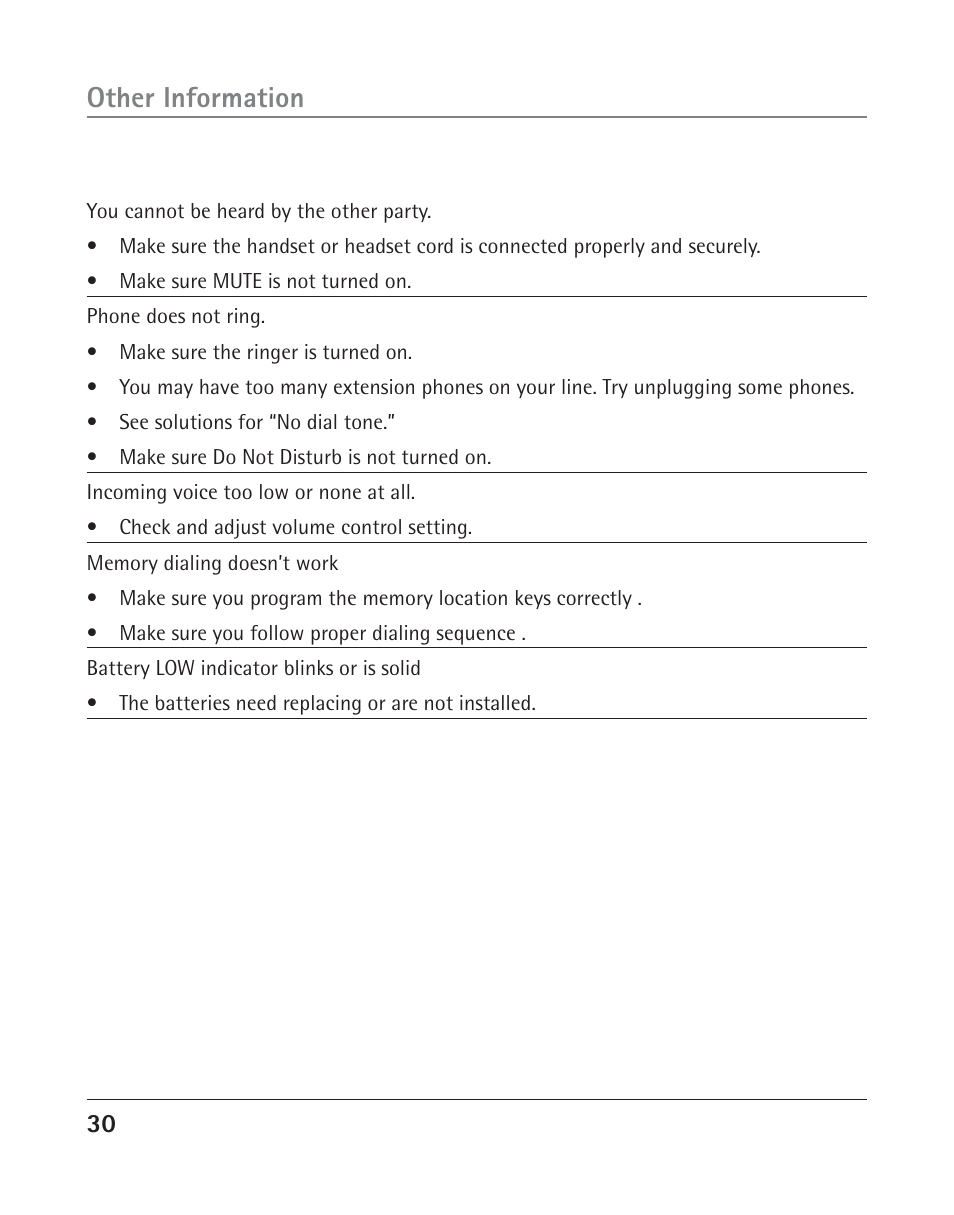 Other information | RCA TWO-LINE SPEAKERPHONE WITH CALL WAITING CALLER ID 25202 User Manual | Page 30 / 76