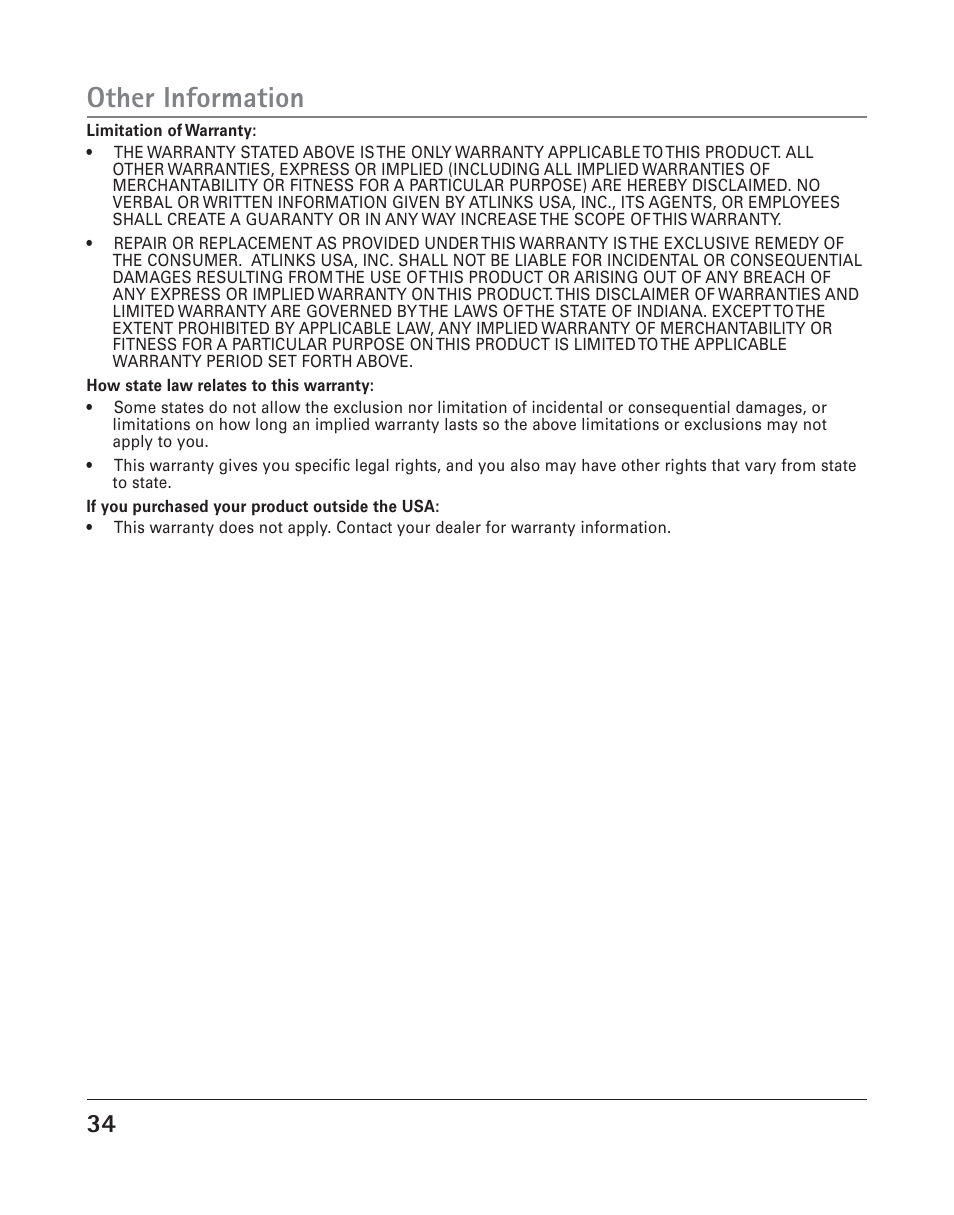 Other information | RCA TWO-LINE SPEAKERPHONE WITH CALL WAITING CALLER ID 25202 User Manual | Page 34 / 76