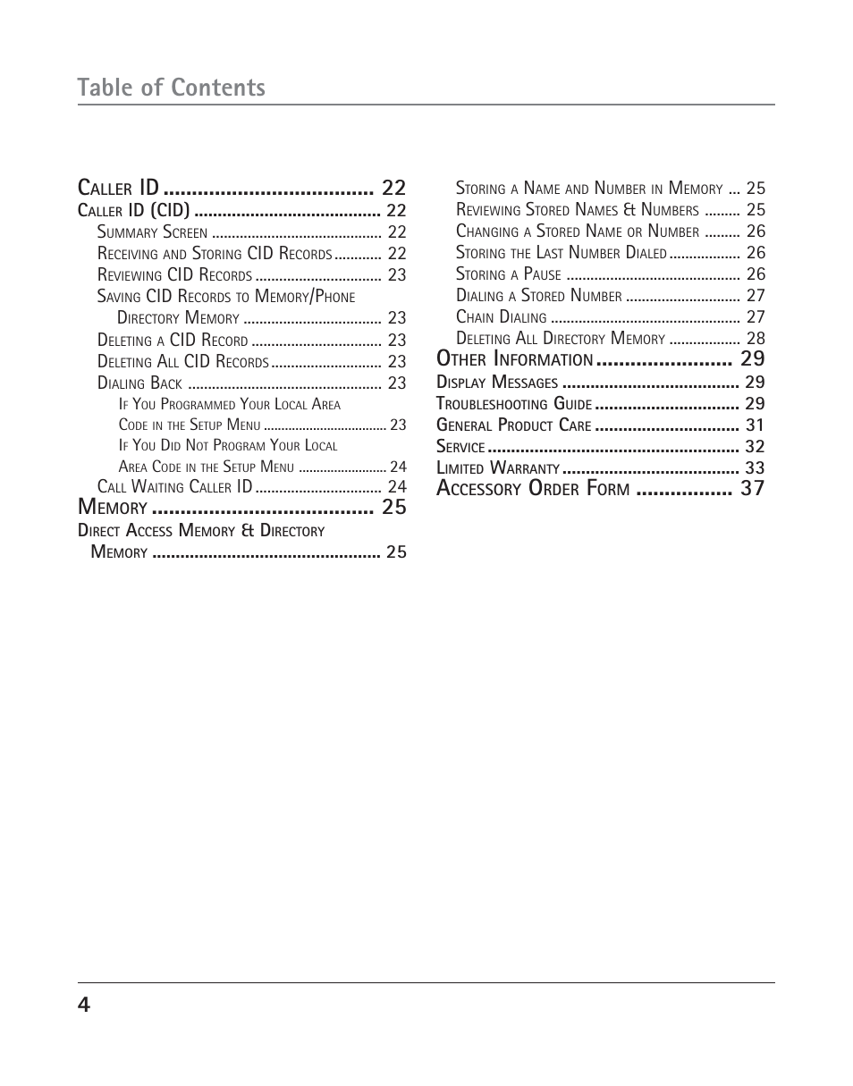 RCA TWO-LINE SPEAKERPHONE WITH CALL WAITING CALLER ID 25202 User Manual | Page 4 / 76