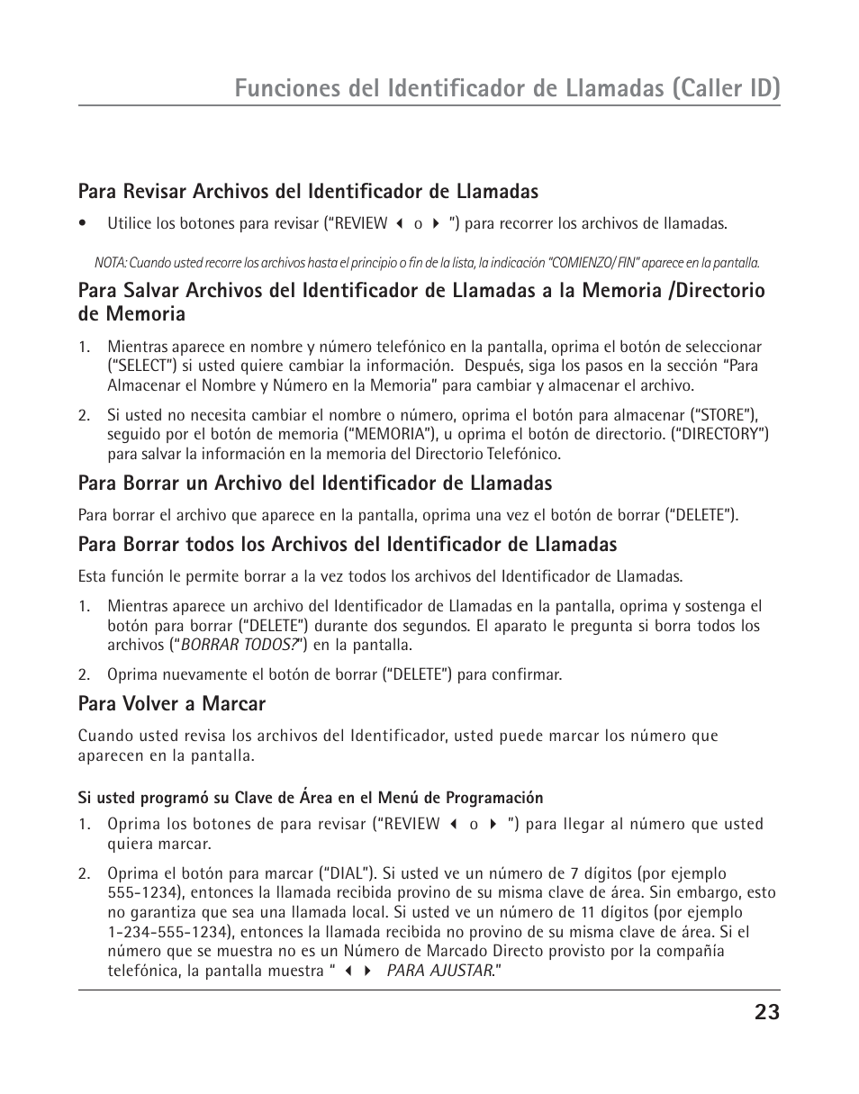 Para volver a marcar | RCA TWO-LINE SPEAKERPHONE WITH CALL WAITING CALLER ID 25202 User Manual | Page 61 / 76