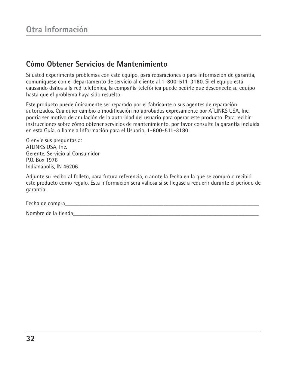 Otra información, Cómo obtener servicios de mantenimiento | RCA TWO-LINE SPEAKERPHONE WITH CALL WAITING CALLER ID 25202 User Manual | Page 70 / 76