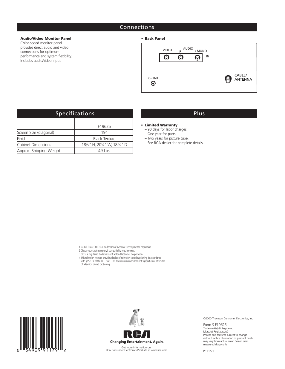 Te levi s io n | RCA F19625 User Manual | Page 4 / 4