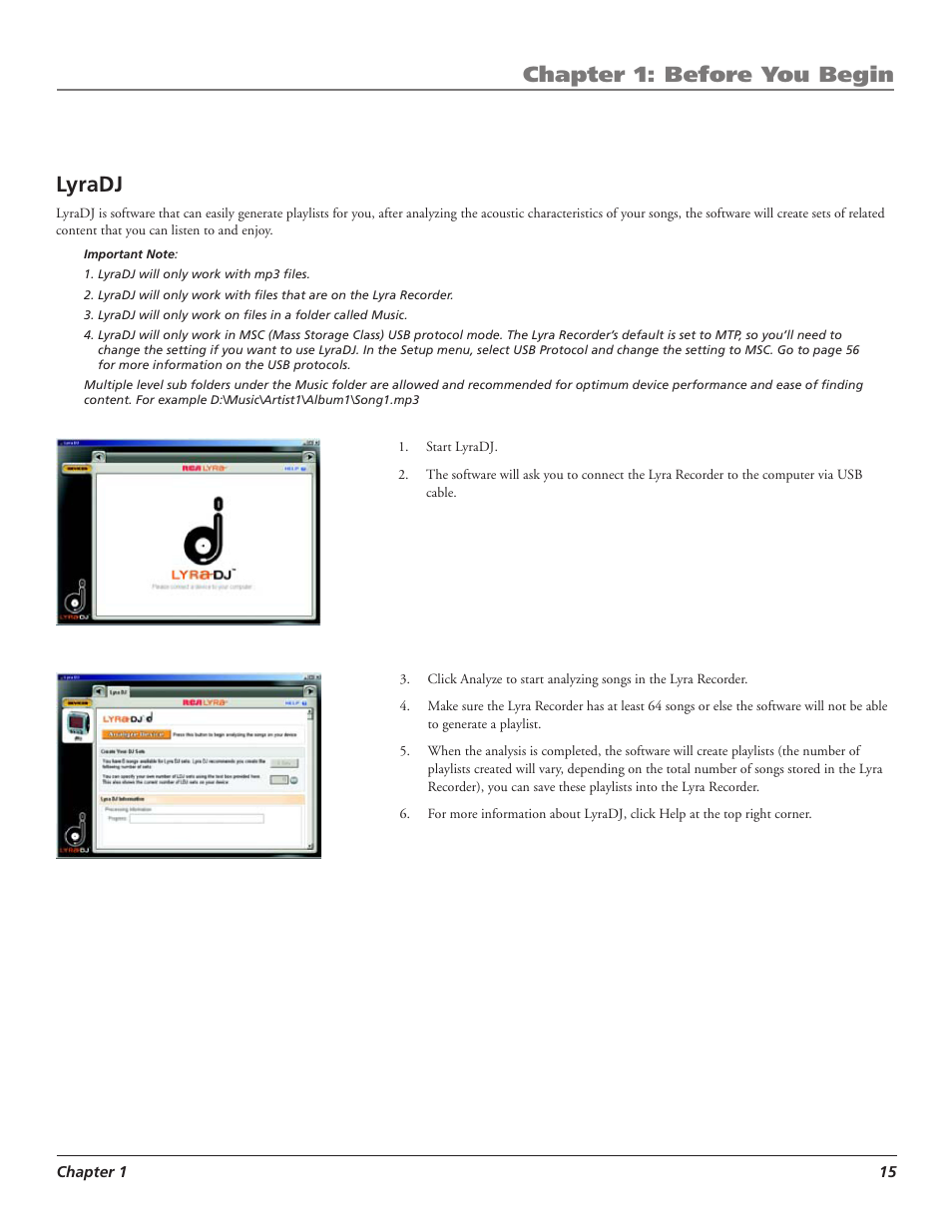 Chapter 1: before you begin, Lyradj | RCA LYRA X3000 User Manual | Page 21 / 68