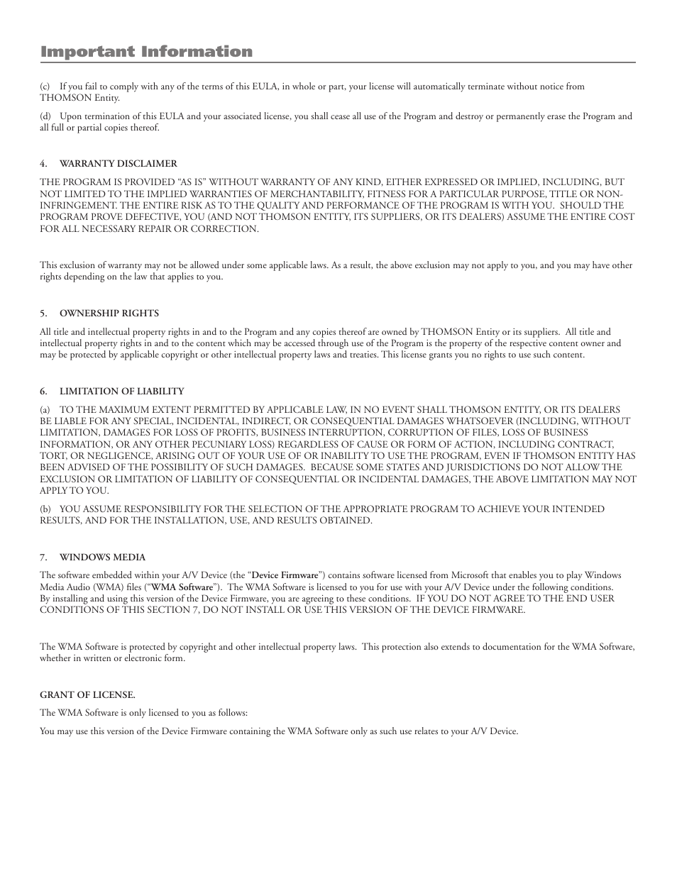 Important information | RCA LYRA X3000 User Manual | Page 4 / 68