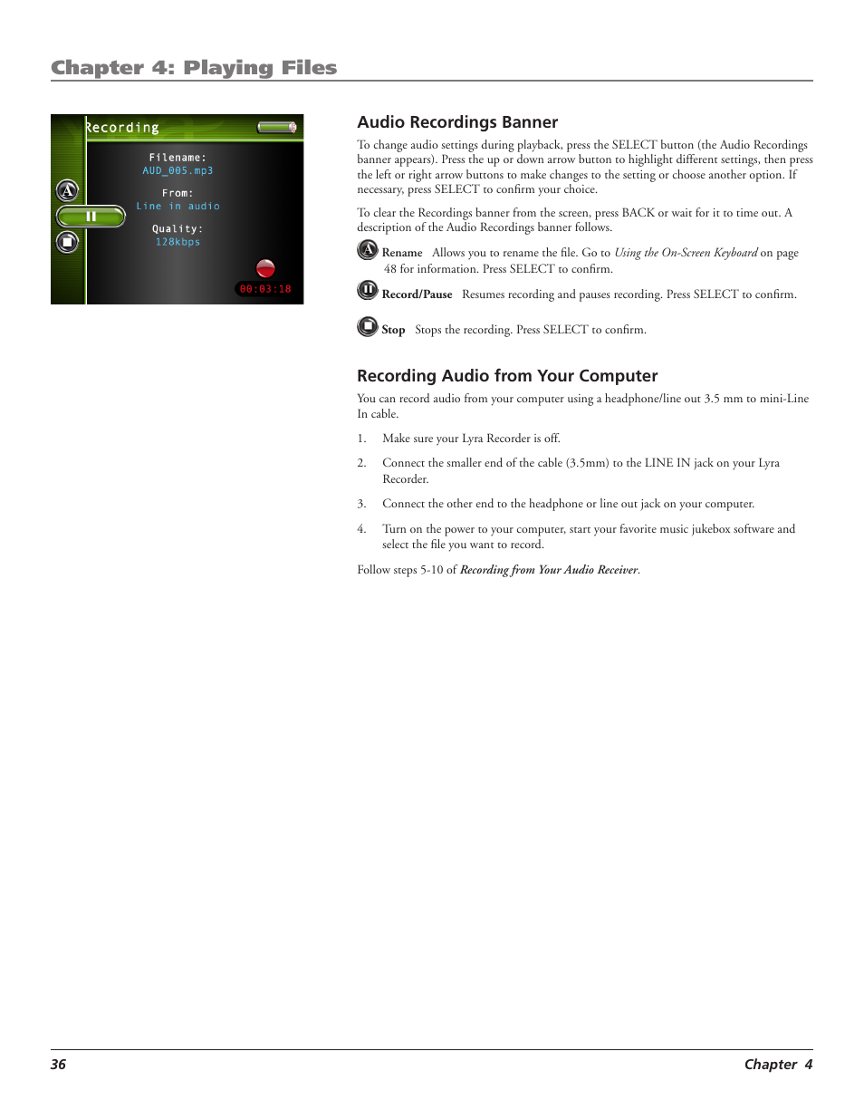 Chapter 4: playing files | RCA LYRA X3000 User Manual | Page 42 / 68
