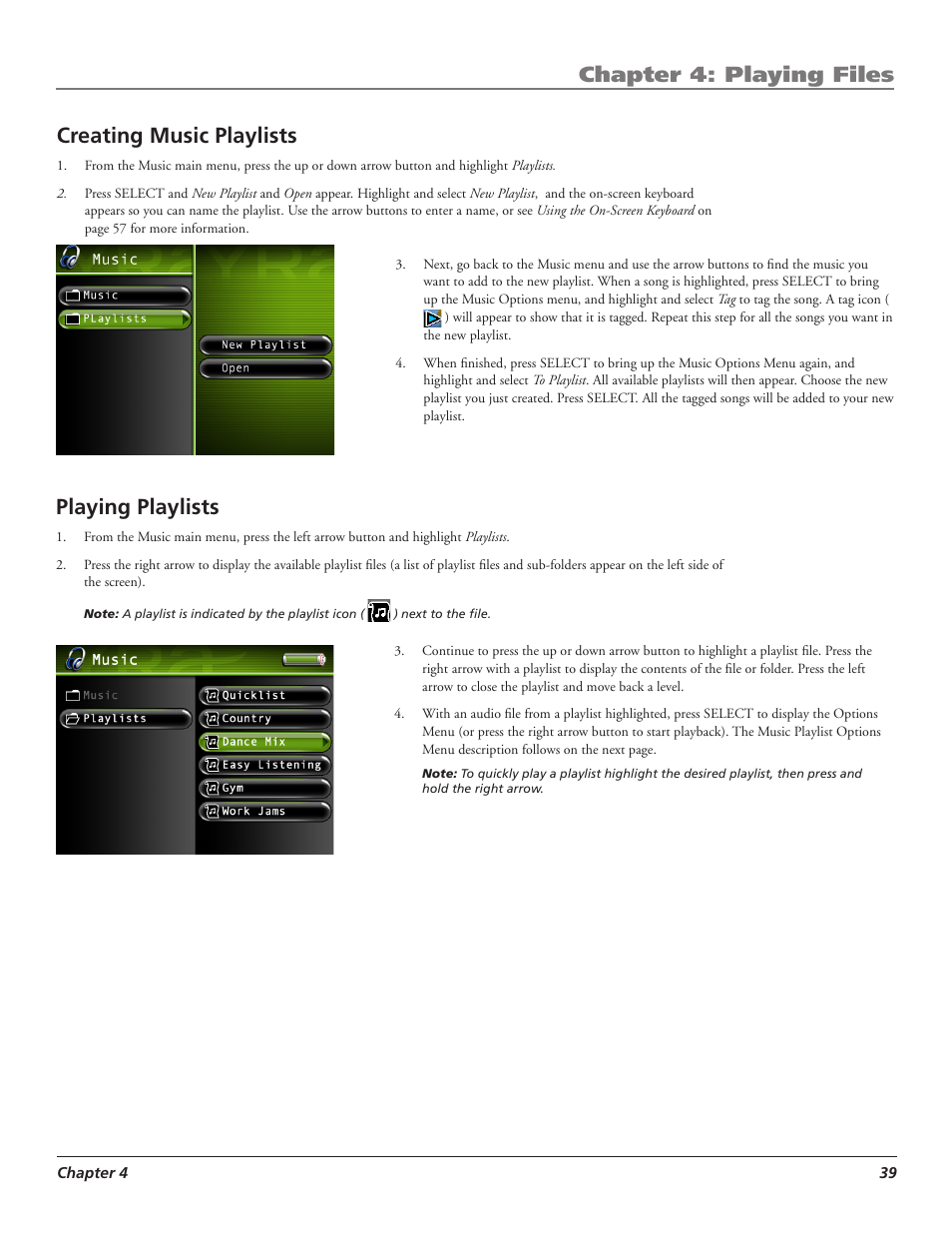 Chapter 4: playing files, Creating music playlists, Playing playlists | RCA LYRA X3000 User Manual | Page 45 / 68