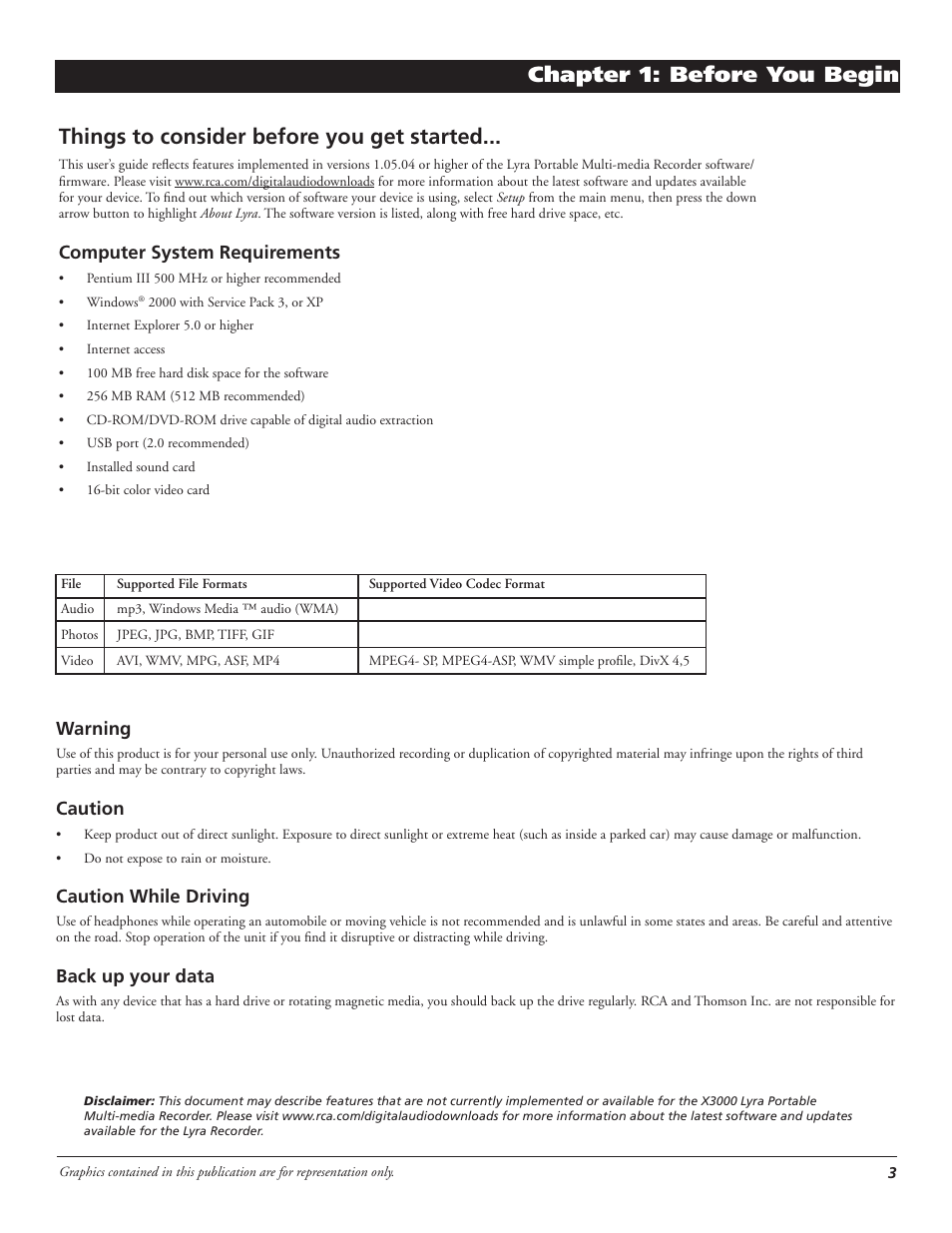 Chapter 1: before you begin, Things to consider before you get started | RCA LYRA X3000 User Manual | Page 9 / 68