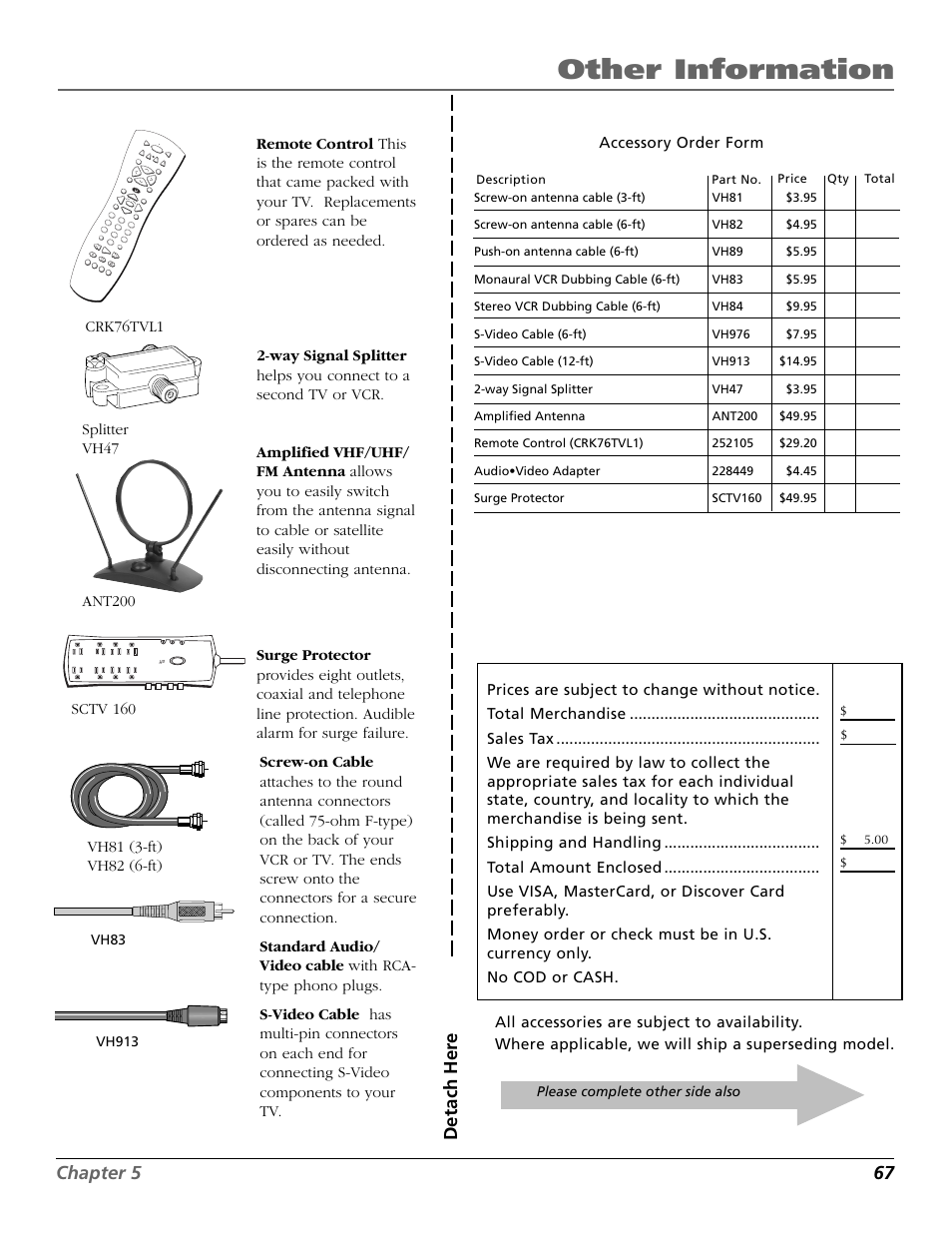 Limited warranty 65, Other information, Chapter 5 67 | Detach her e | RCA D32TF20 User Manual | Page 69 / 80