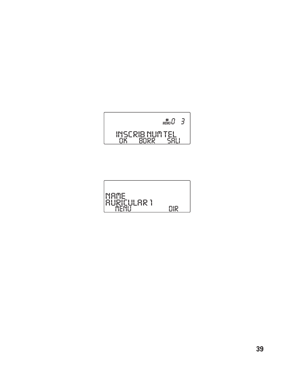 Inscrib num tel, Auricular 1, Name | Sali, Ok borr, Dir menu | RCA Model 21011 User Manual | Page 101 / 124