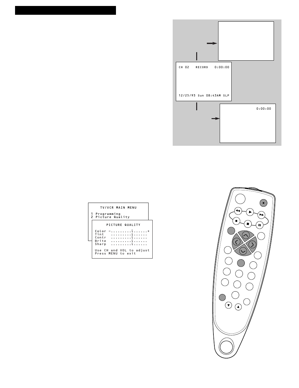 Using the tv/vcr features, On-screen displays, Adjust the video | 8tv/vcr features | RCA T13017WH User Manual | Page 10 / 32