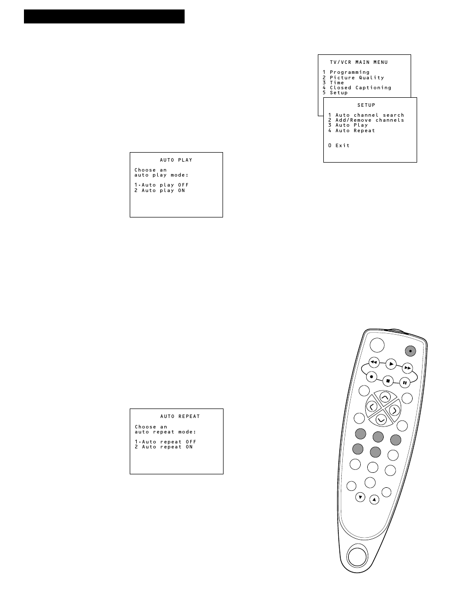 Using the playback features, 14 playing a tape, Auto play feature | Auto repeat feature, Che v | RCA T13017WH User Manual | Page 16 / 32