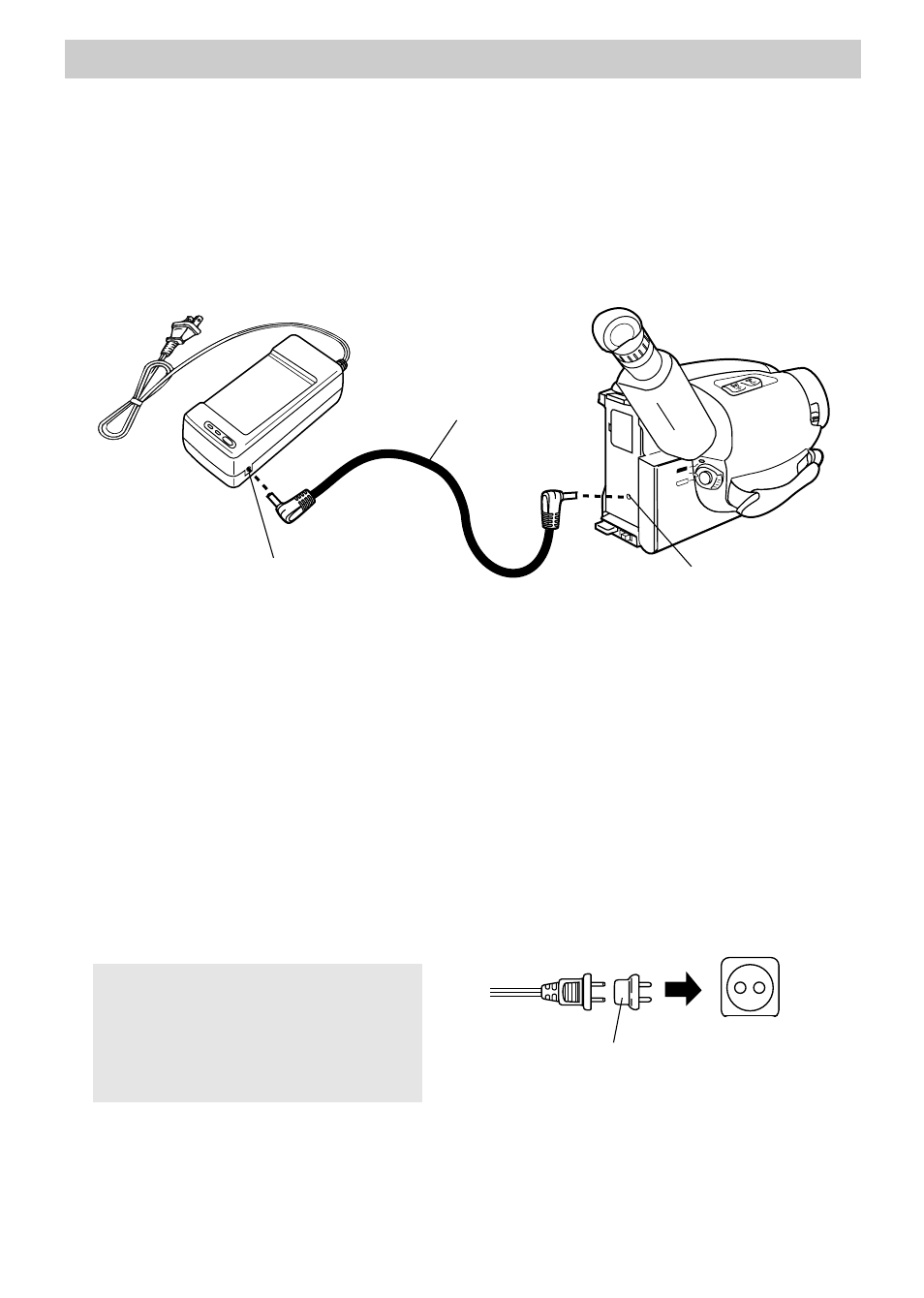 Powering the camcorder, Using the adapter/charger, Attaching | Removing, Attaching removing, Power your camcorder, Use the adapter/charger to power your camcorder, Attach adapter/charger, Remove adapter/charger, Using an optional plug adapter | RCA CC6151 User Manual | Page 14 / 90