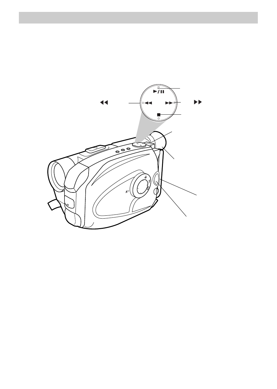 Playback, Using the viewfinder, Playing back a tape | Using the viewfinder playing back a tape, Use the viewfinder for playback, Vcr button vcr button push button | RCA CC6151 User Manual | Page 59 / 90