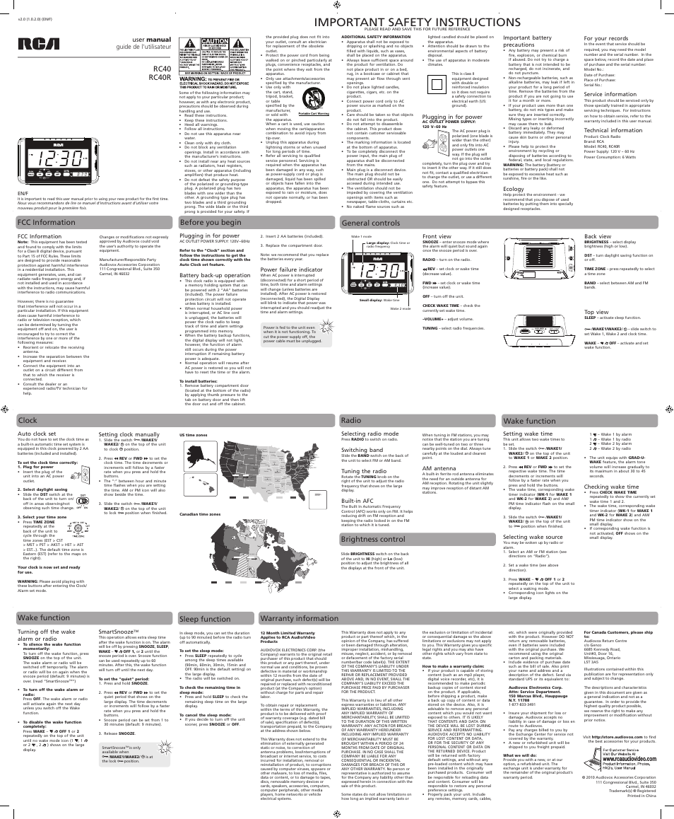 RCA RC40 User Manual | 1 page