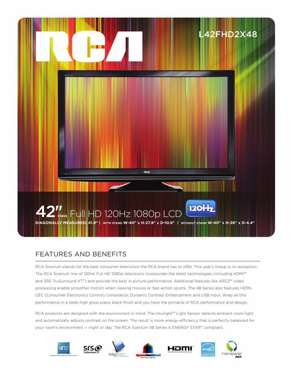 RCA Scenium L42FHD2X48 User Manual | 2 pages
