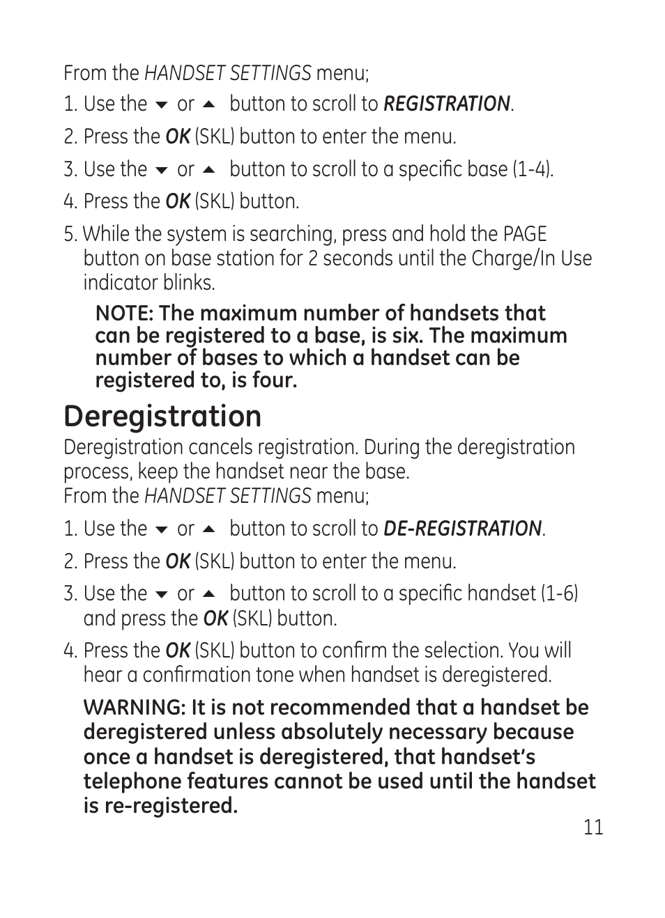Deregistration | RCA Model 28301 User Manual | Page 11 / 48