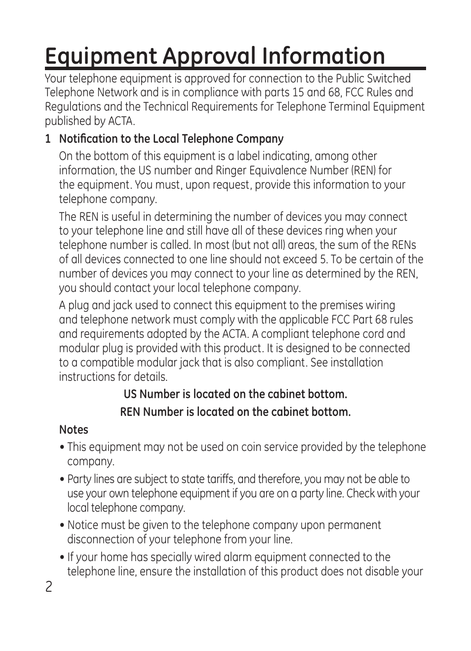 Equipment approval information | RCA Model 28301 User Manual | Page 2 / 48