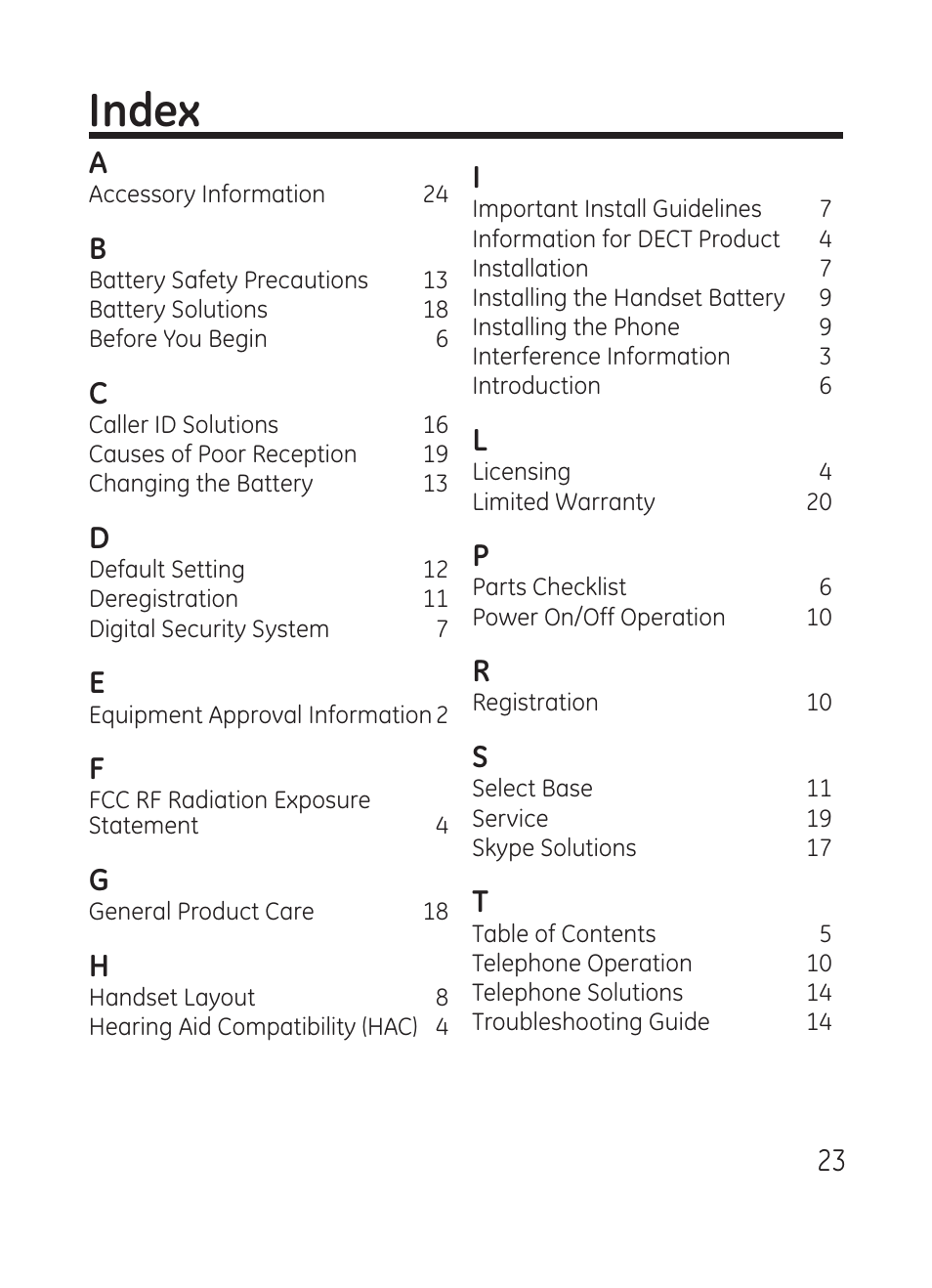 Index | RCA Model 28301 User Manual | Page 23 / 48