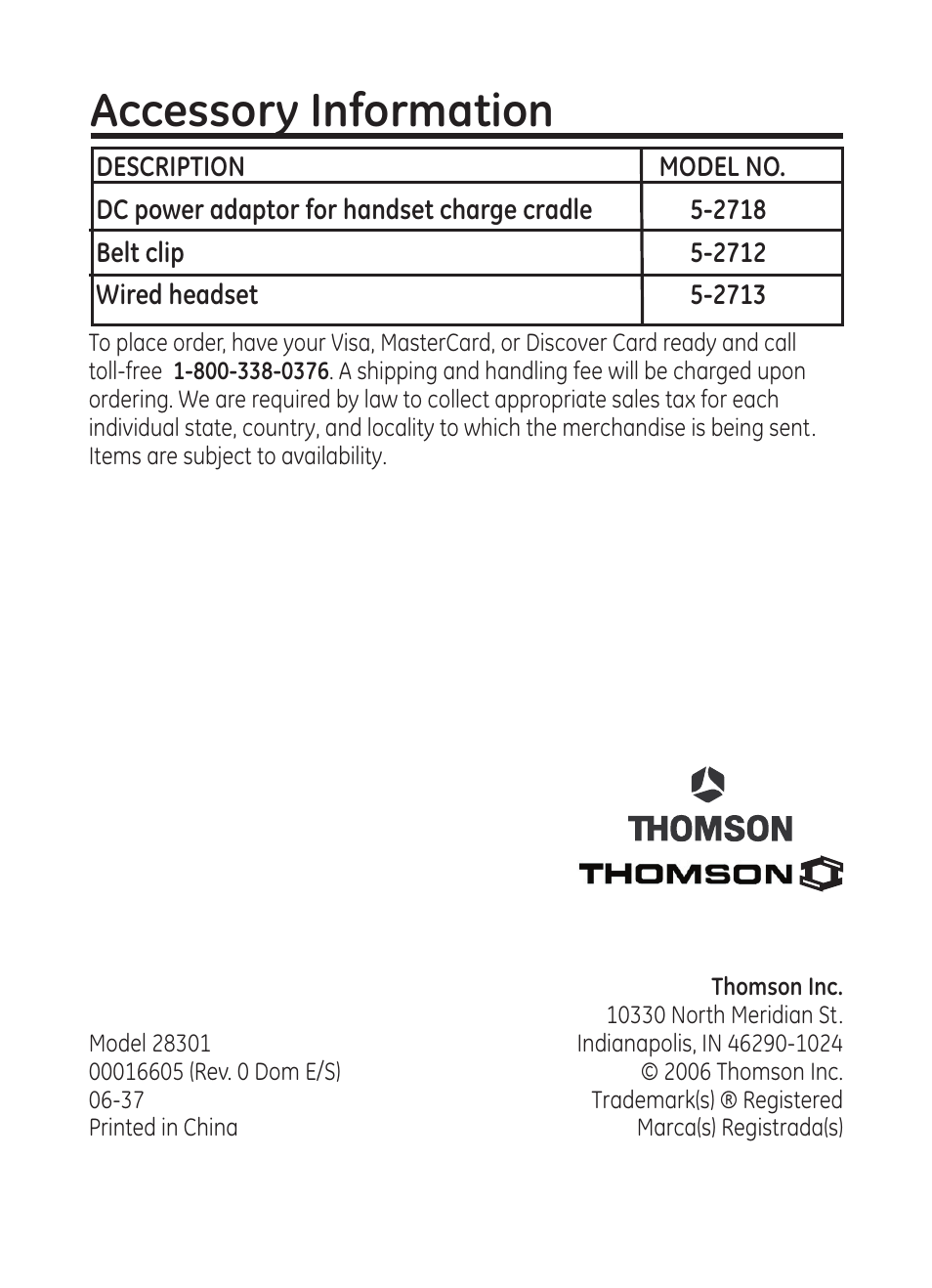 Accessory information | RCA Model 28301 User Manual | Page 24 / 48